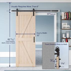 img 2 attached to 32In X 84In Sliding Barn Door Kit With 6Ft Hardware & Handle - Pre-Drilled Solid Spruce Wood Panelled Slab, K-Frame | SMARTSTANDARD