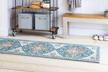 softwoven runner rug: 90% cotton, machine washable, non-slip & pet friendly - traditional vintage blue multi flower for living room or hallway logo