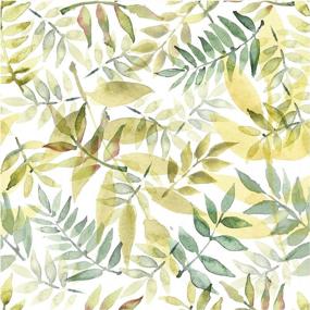 img 4 attached to Transform Your Home With HAOKHOME Removable Peel And Stick Wallpaper In Leaf Green, Yellow And White Vinyl - Dimensions 17.7In X 9.8Ft