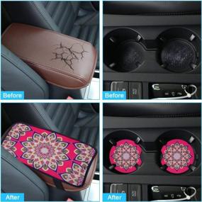 img 2 attached to Protective And Stylish: Universal Auto Console Cover Pad With Cup Holder Coasters