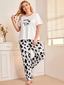 img 2 attached to Stylish Plus Size Cow Print Pajama Set - Short Sleeve T-Shirt And Matching Pants For Women By WDIRARA