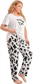 img 4 attached to Stylish Plus Size Cow Print Pajama Set - Short Sleeve T-Shirt And Matching Pants For Women By WDIRARA