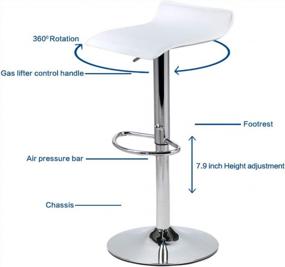 img 1 attached to 2 White Adjustable Swivel Bar Stools With PU Leather And Chrome Base, Gaslift Pub Counter Chairs