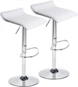 img 4 attached to 2 White Adjustable Swivel Bar Stools With PU Leather And Chrome Base, Gaslift Pub Counter Chairs
