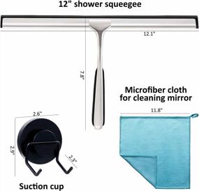 img 3 attached to 🚿 Leverloc Stainless Steel Shower Squeegee - 12 Inch with Suction Cup Hook Holder & Microfiber Cloth - Ideal for Glass Doors, Mirrors, Car Windows, and Bathrooms