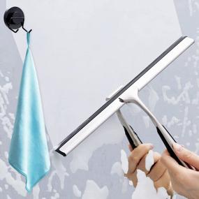 img 4 attached to 🚿 Leverloc Stainless Steel Shower Squeegee - 12 Inch with Suction Cup Hook Holder & Microfiber Cloth - Ideal for Glass Doors, Mirrors, Car Windows, and Bathrooms