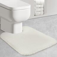 shaggy non-slip u-shaped mat for toilet, machine washable bathroom rug, contour bath rug with cream white color - ideal for tub, shower and floor décor logo