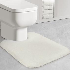 img 4 attached to Shaggy Non-Slip U-Shaped Mat For Toilet, Machine Washable Bathroom Rug, Contour Bath Rug With Cream White Color - Ideal For Tub, Shower And Floor Décor