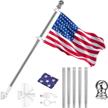 sturdy & stylish 6ft silver flag pole kit with rotating rings, metal bracket & american flag - perfect for outdoor backyard garden decor logo