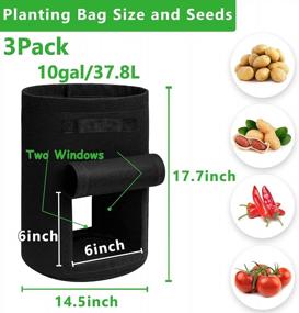img 3 attached to 10 Gallon Potato Grow Bags With Dual Flaps - 3 Pack Heavy Duty Planter Pots With Sturdy Handles And Harvest Windows For Healthy Harvest Of Tomatoes, Vegetables And Potatoes