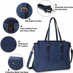 img 3 attached to 👜 Blue Laptop Bag for Women - Stylish 15.6 Inch Waterproof Tote Bag with Large Capacity, Lightweight Leather Shoulder Handbag for Office, Professional Briefcase for Classy Computer Work
