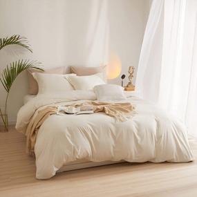 img 2 attached to Soft And Cozy Queen Size Cream Boho Bedding Set - Pre-Washed Duvet Cover With 2 Pillowcases - Comfy 3-Piece Bed Set In Cream White For A Comfortable And Relaxing Bedroom Experience