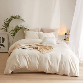 img 4 attached to Soft And Cozy Queen Size Cream Boho Bedding Set - Pre-Washed Duvet Cover With 2 Pillowcases - Comfy 3-Piece Bed Set In Cream White For A Comfortable And Relaxing Bedroom Experience