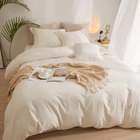 img 1 attached to Soft And Cozy Queen Size Cream Boho Bedding Set - Pre-Washed Duvet Cover With 2 Pillowcases - Comfy 3-Piece Bed Set In Cream White For A Comfortable And Relaxing Bedroom Experience