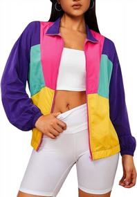 img 4 attached to Sporty Windbreaker Jacket For Women With Zipper Front And Color Block Design
