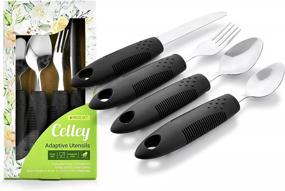 img 4 attached to Celley Adaptive Utensils Set For Elderly, Arthritis, Parkinson'S And Handicapped, Non-Weighted - Improve Daily Dining With 4-Piece Kit