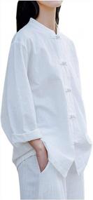 img 1 attached to Retro Mandarin Collar Women'S Linen Shirts: Kedera Chinese Frog Button Blouse Tops