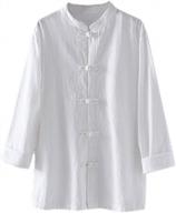 женские льняные рубашки в стиле ретро с воротником-стойкой: блузка на пуговицах kedera с китайской лягушкой логотип