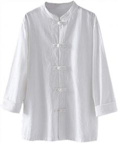 img 4 attached to Retro Mandarin Collar Women'S Linen Shirts: Kedera Chinese Frog Button Blouse Tops