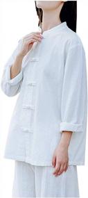 img 2 attached to Retro Mandarin Collar Women'S Linen Shirts: Kedera Chinese Frog Button Blouse Tops