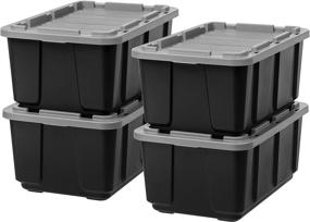 img 4 attached to IRIS 27 Gallon Tough Tote Utility Storage Bins - 4 Pack, Black with Gray Lid