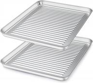 deedro stainless steel baking sheet cookie sheet set - non-toxic & dishwasher safe oven tray | professional half sheet pan - rust-free & durable baking pan - 16 x 12 inches, set of 2 logo