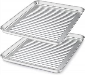 img 4 attached to Deedro Stainless Steel Baking Sheet Cookie Sheet Set - Non-Toxic & Dishwasher Safe Oven Tray | Professional Half Sheet Pan - Rust-Free & Durable Baking Pan - 16 X 12 Inches, Set Of 2