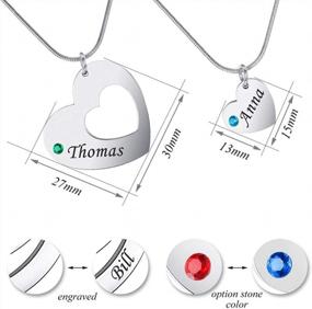 img 2 attached to Valyria Stainless Steel Personalized Key Heart Puzzle Necklace Set With Birthstones - Custom Made With Any Name