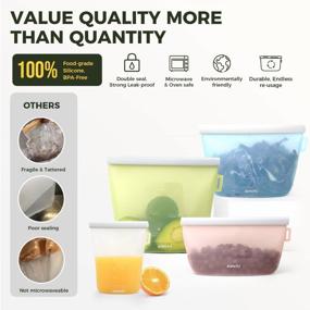 img 2 attached to ZOMCHI Reusable Silicone Food Storage Bags, BPA Free Food Storage Containers, Leakproof Freezer Bags For Meat, Fruit, Veggies, Sandwich, Snack, Liquid, Travel Item (3 Pack, 1000Ml, Blue)