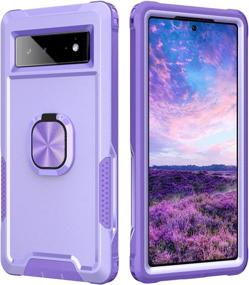 img 4 attached to 📱 Petocase Google Pixel 6 Case: Heavy Duty Shockproof Full Body Protection with Kickstand, 360°Ring Holder & Car Mount Support - Purple 6.4''