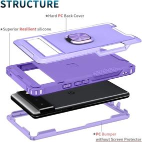 img 2 attached to 📱 Petocase Google Pixel 6 Case: Heavy Duty Shockproof Full Body Protection with Kickstand, 360°Ring Holder & Car Mount Support - Purple 6.4''