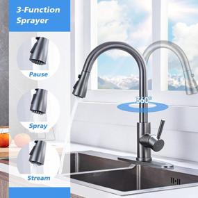 img 3 attached to Black Stainless Steel Kitchen Faucet With Pull Down Sprayer And Single Handle - Arofa Gray 3 Hole Commercial RV Sink Gun