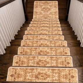 img 4 attached to 13+1 Stair Treads Carpet With Landing Slip Resistant Rugs, Modern Printed Design Soft Runner For Indoor Wooden Steps, Set Of 13 (9"X32") + 1 (31"X31"), Harvest Festival Design.