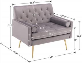 img 1 attached to Guyou Upholstered Velvet Accent Chair, Mid-Century Modern Chair Tufted Club Chair Sofa Reading Chair (37" W 29" D 32.7" H) With Gold Legs And Rolled Armrest For Living Room Bedroom Apartment, Gray