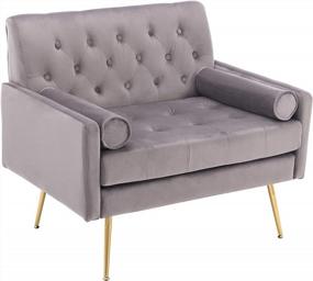 img 4 attached to Guyou Upholstered Velvet Accent Chair, Mid-Century Modern Chair Tufted Club Chair Sofa Reading Chair (37" W 29" D 32.7" H) With Gold Legs And Rolled Armrest For Living Room Bedroom Apartment, Gray