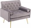 guyou upholstered velvet accent chair, mid-century modern chair tufted club chair sofa reading chair (37" w 29" d 32.7" h) with gold legs and rolled armrest for living room bedroom apartment, gray logo