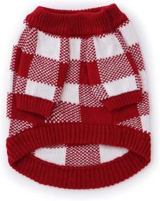 img 1 attached to Small Cool Pups Crimson Plaid Sweater with Scarf for Dogs - Stylish and Cozy Apparel for your Canine Companions