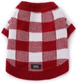 img 2 attached to Small Cool Pups Crimson Plaid Sweater with Scarf for Dogs - Stylish and Cozy Apparel for your Canine Companions