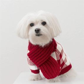 img 3 attached to Small Cool Pups Crimson Plaid Sweater with Scarf for Dogs - Stylish and Cozy Apparel for your Canine Companions