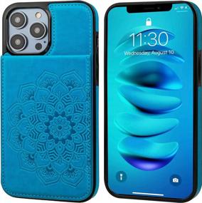 img 2 attached to Vaburs For IPhone 14 Pro Wallet Case, Kickstand Case With Credit Card Holder, Embossed Mandala Floral Pattern Premium PU Leather Magnetic Closure Shockproof Protective Flip Cover 6.1" (Blue)