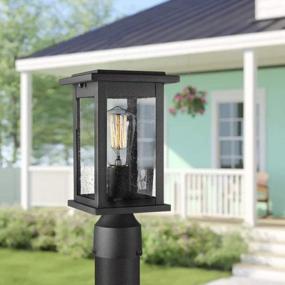 img 2 attached to Emliviar Black Outdoor Post Light Fixture With Seeded Glass, 1-Light Pillar Design - 1803EW1-P