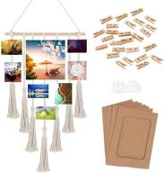 zuext bohemian macrame photo display: 27x17 inch, boho wall decor tapestry with 25 wood clips, perfect for living room, bedroom, gallery or xmas cards holder (beige) logo