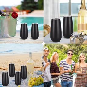 img 1 attached to Set Of 6 Champagne Insulated Tumblers, 6 Oz Stemless Champagne Flutes Wine Tumbler, Unbreakable Cocktail Cups With Lid, Perfect Gift For Family And Friends For Christmas And Birthdays (Black)