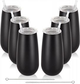 img 4 attached to Set Of 6 Champagne Insulated Tumblers, 6 Oz Stemless Champagne Flutes Wine Tumbler, Unbreakable Cocktail Cups With Lid, Perfect Gift For Family And Friends For Christmas And Birthdays (Black)