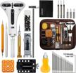 professional watch repair kit with battery replacement, link and back removal tools, spring bar tool set and carrying case by eventronic logo