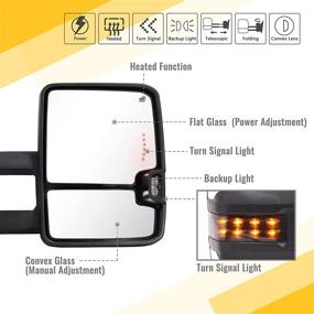 img 3 attached to Sanooer Towing Mirrors For 2003-2007 Chevy Silverado Suburban Avalanche Tahoe GMC Sierra Yukon With Power Glass Arrow Turn Signal Light Backup Lamp Heated Extendable Pair Set (White Painted 8624)