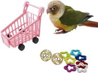 🐦 bird puzzle training toys set for parrots and parakeets: tabletop interactive pack for throwing, chewing, and learning with mini pink plastic shopping cart toy and balls for cockatiel and conure logo