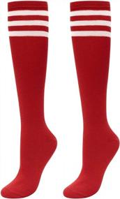 img 4 attached to Cotton Triple Striped Knee High Socks For Women: Perfect For Baseball, Sports, Halloween Costume And Christmas