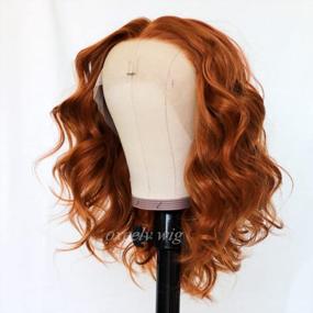 img 3 attached to 14 Inch Light Copper Red Hair Wig - Oxeely Orange Ginger Synthetic Lace Front Curly Wave For Black Widow Cosplay