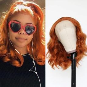 img 4 attached to 14 Inch Light Copper Red Hair Wig - Oxeely Orange Ginger Synthetic Lace Front Curly Wave For Black Widow Cosplay